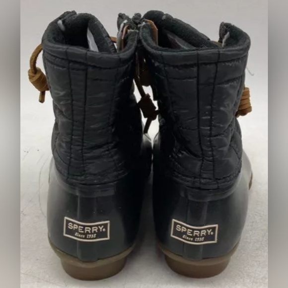 Sperry Saltwater Shiny Black Quilted Duck Boots Size 8 Pre-owned Exc MSRP $110 - Picture 5 of 7